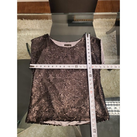 Black Gold Women Sequin Polyester Round Neck Short Sleeve Top Blouse Size Medium - Picture 7 of 11